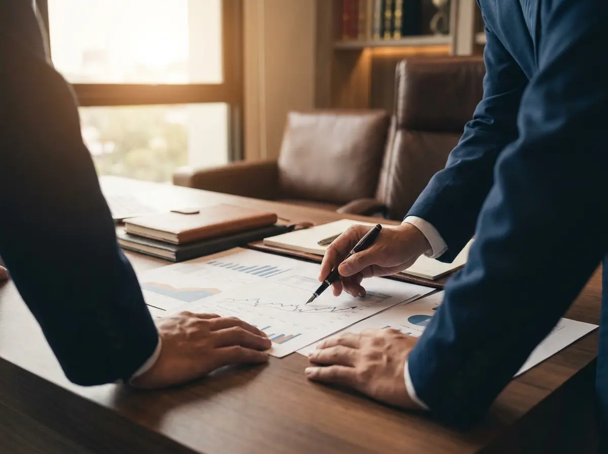 Two professionals reviewing financial charts together